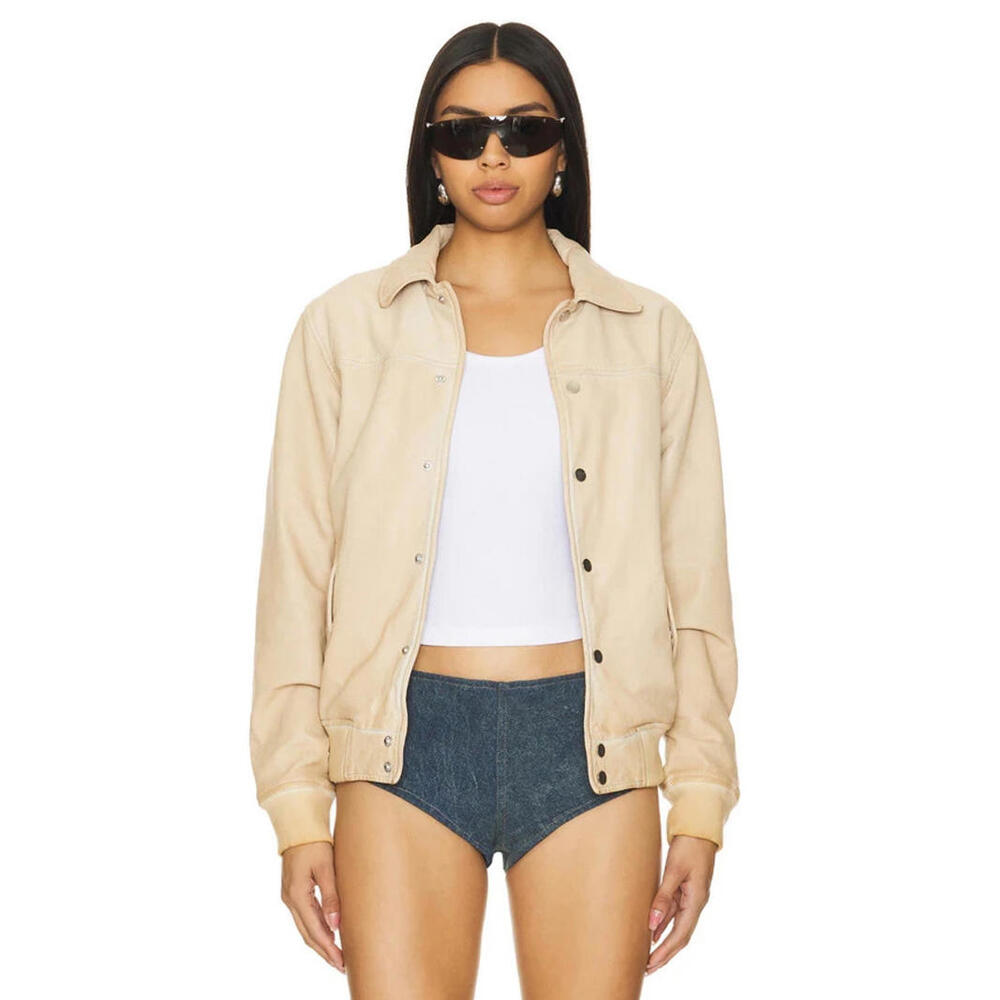 Free People Deadwood Sand Overdye Coach Jacket LEATHER size 38 (8) NWT $550 msrp